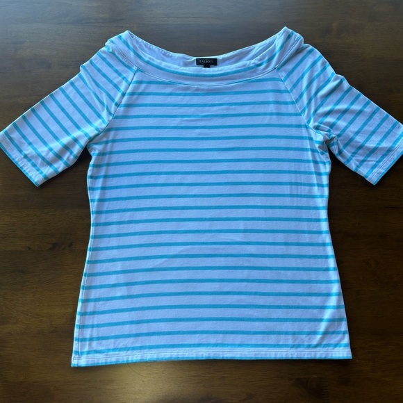 Talbots Light Blue Striped Short Sleeve Top - Picture 1 of 8